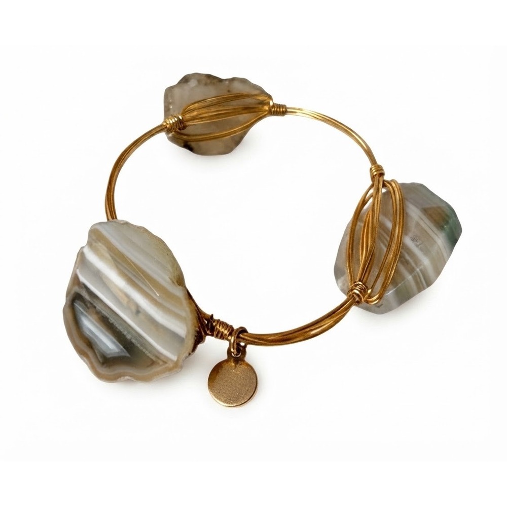 Bourbon & Bowties Gold Wire Gemstone Bangle Bracelet Wire Wrapped Boho Small